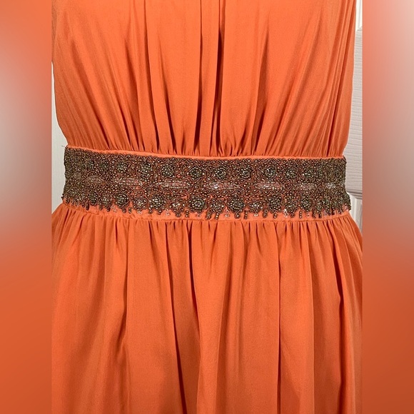 Alice + Olivia Mini Dress Orange Silk High Neck Beaded embroidered A-line Dress - Picture 3 of 8